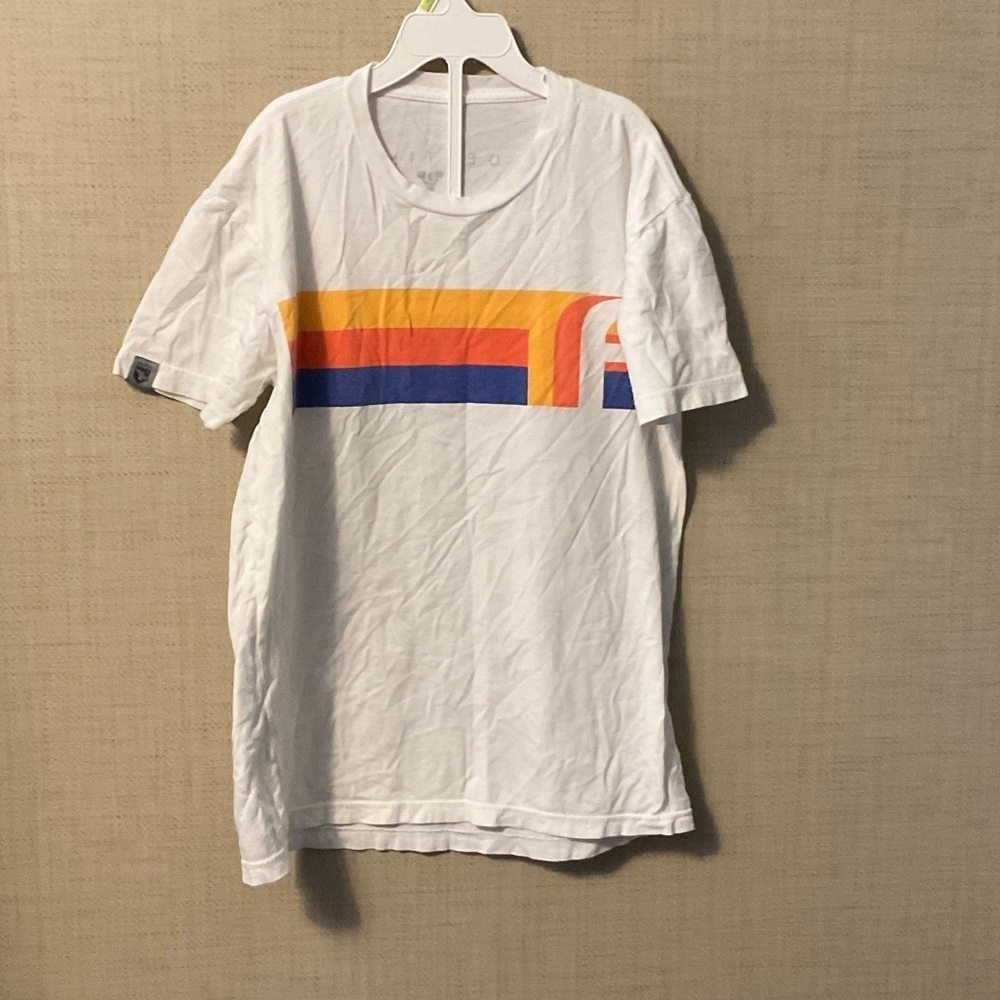 Kids White Tee with Orange and Blue Stripe